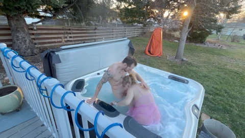 Horny hot tub encounter with experienced milf and mature cougar