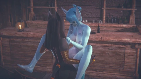 Porno anime furry di Pokemon Glaceon: sesso hard con Anubis il cane