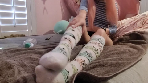 Sock tease, cosplay, foot lover