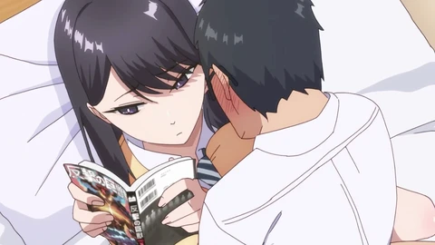 College nerd enjoying manga with his busty teacher