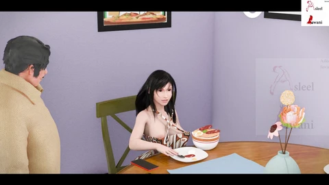 Nilofer est en train d'être prise par un serveur dans les toilettes du restaurant.