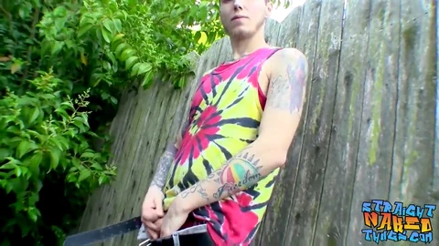 Straight thug, outdoor cum, groped